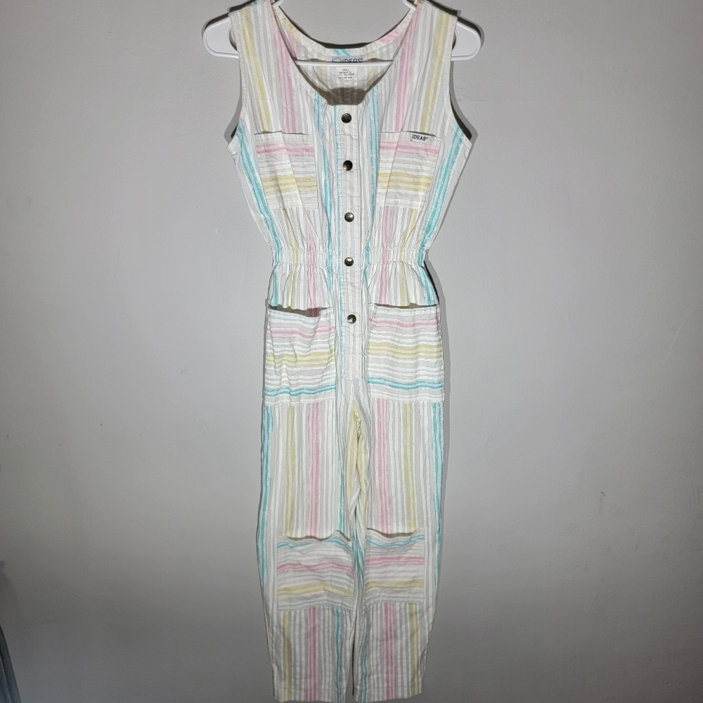 💘VINTAGE 90S IDEAS PASTEL CANDY STRIPE KNEE POCKET JUMPSUIT ONESIE💘